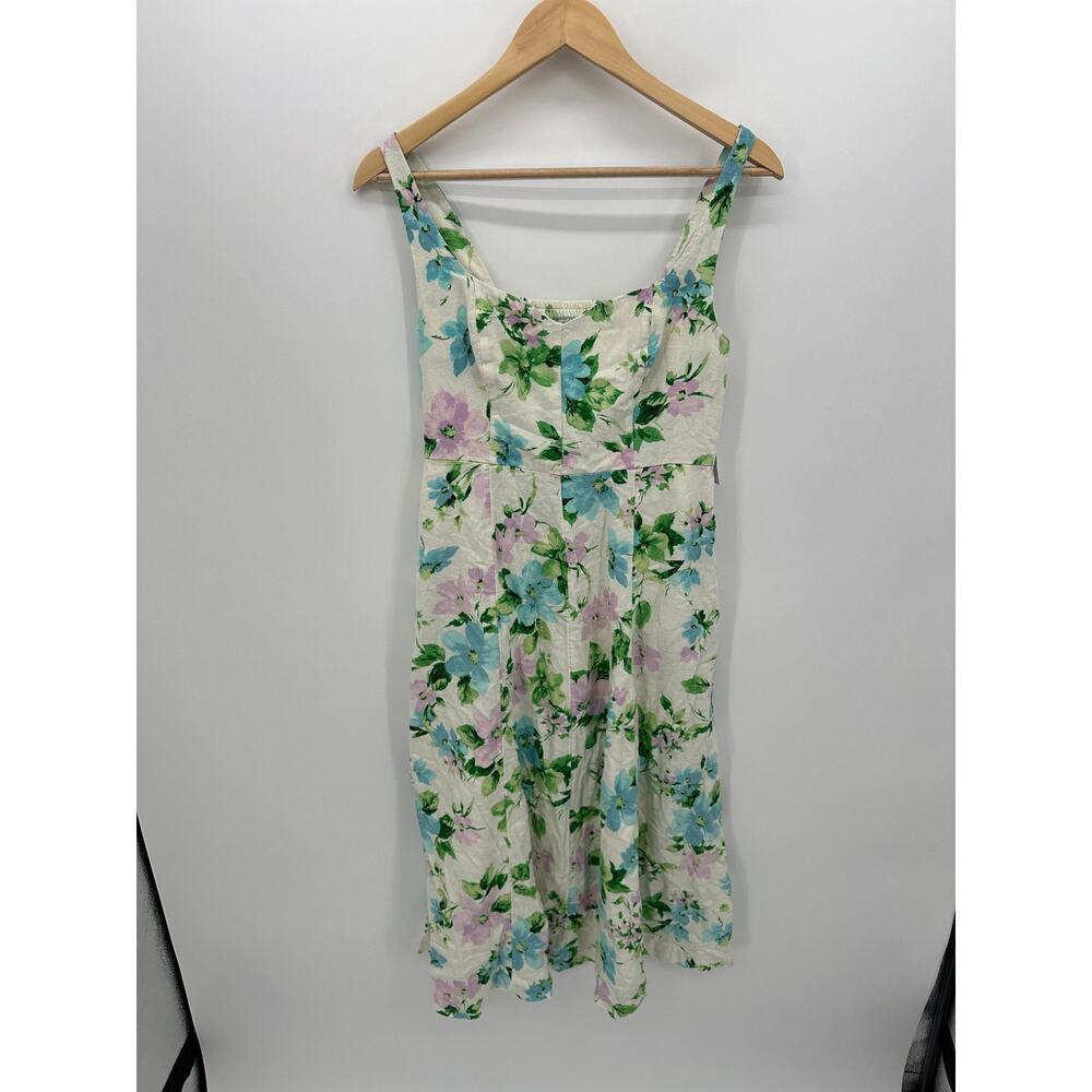 Old Navy Womens Floral Midi Linen Dress Size S Pockets Feminine Dainty Smocked‎